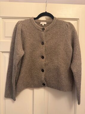 Demylee Wool Blend Crewneck Button-Front Sweater Cardigan - Taupe